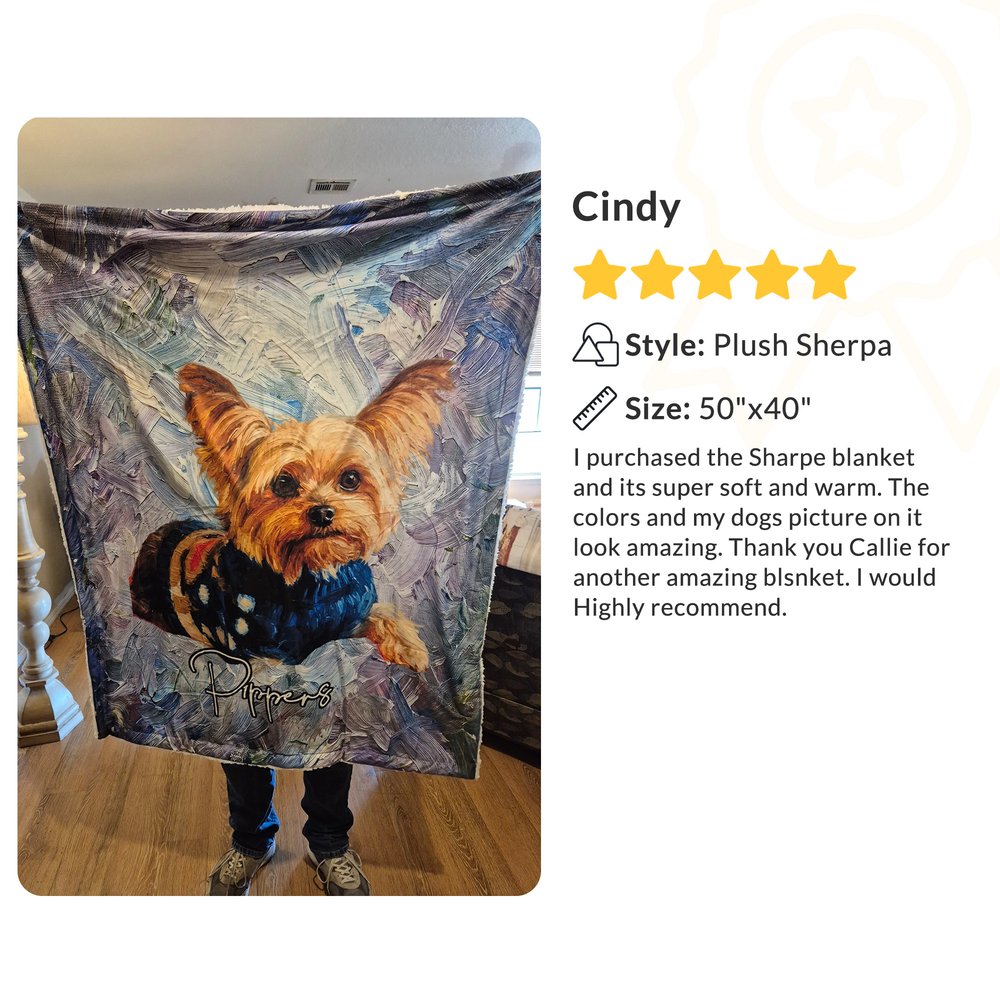 Personalized Oil Painting Style Pet Photo Soft Throw Blanket with Name Home Decor Birthday Pet Memorial Gift for Pet Lovers 15