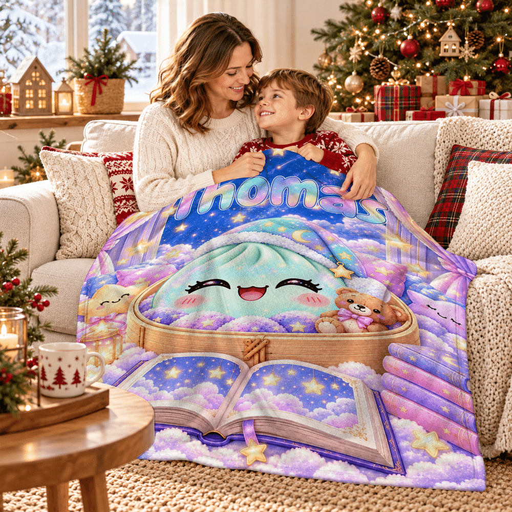 Personalised Night Sky Book Glitter Dumpling Soft Throw Blanket with Name Home Decor Christmas Birthday Gift for Family Kids 7