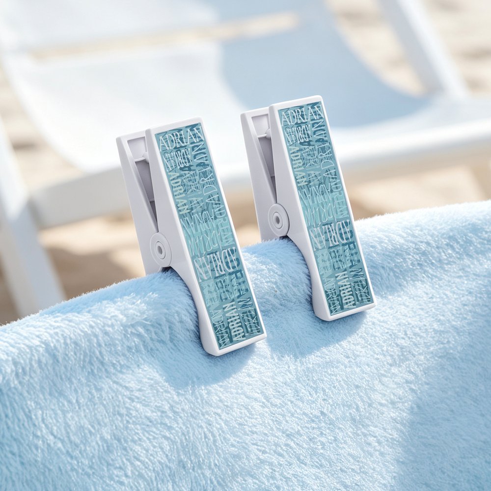 Personalized Multicolour Name Cloud Beach Towel Clips Set of 2 Vacation Birthday Gift for Family Kid 3