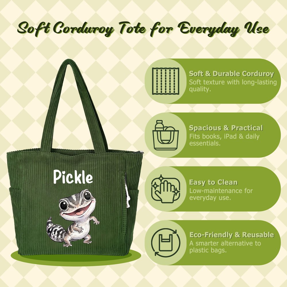 Personalised Funny Pet Photo Corduroy Tote Bag with Name Daily Use Pet Party Birthday Gift for Pet Owners Lovers 8