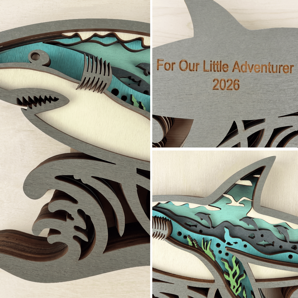 Personalised Sea Turtle Shark Layered Wooden LED Light with Text Bedroom Decor Birthday Holiday Christmas Gift for Kids Marine Life Enthusiasts 5