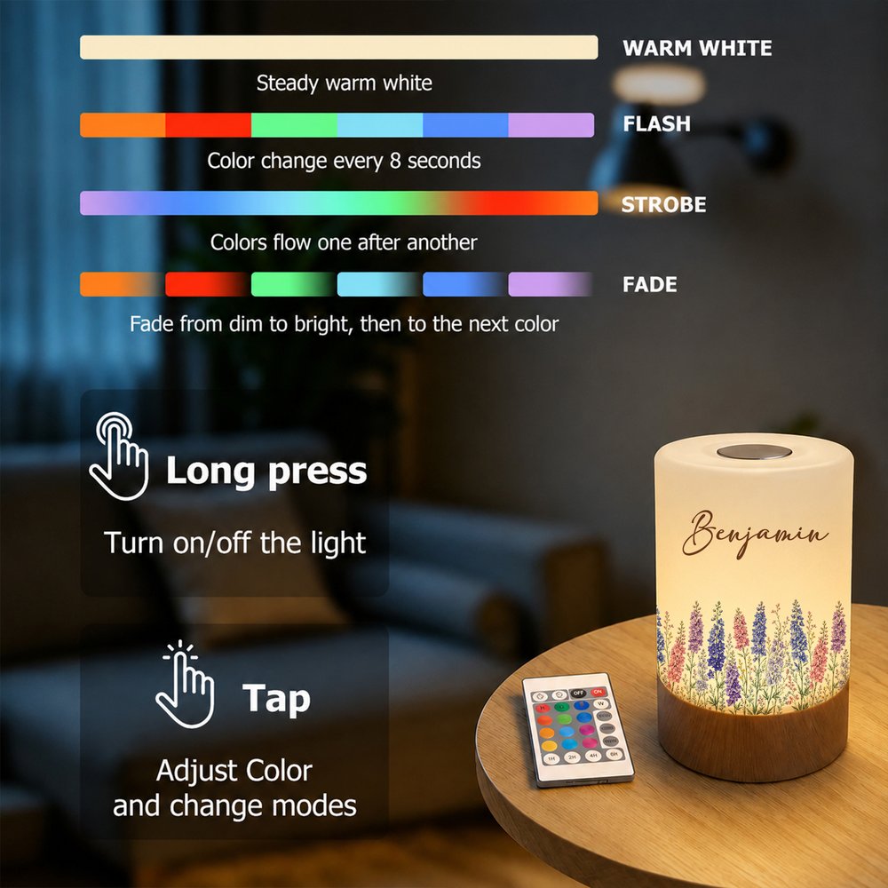 Personalised Birth Flower Dimmable Touch Control Night Light with Name and Adjustable Colour Bedroom Decor Birthday Gift for New Mum Women Friends 8