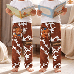 Pantalones de pijama suaves personalizados con diseño de vaca de las Highlands y nombre: regalo de cumpleaños o Navidad para el día a día, ideal para los amantes de las vacas de la familia 3