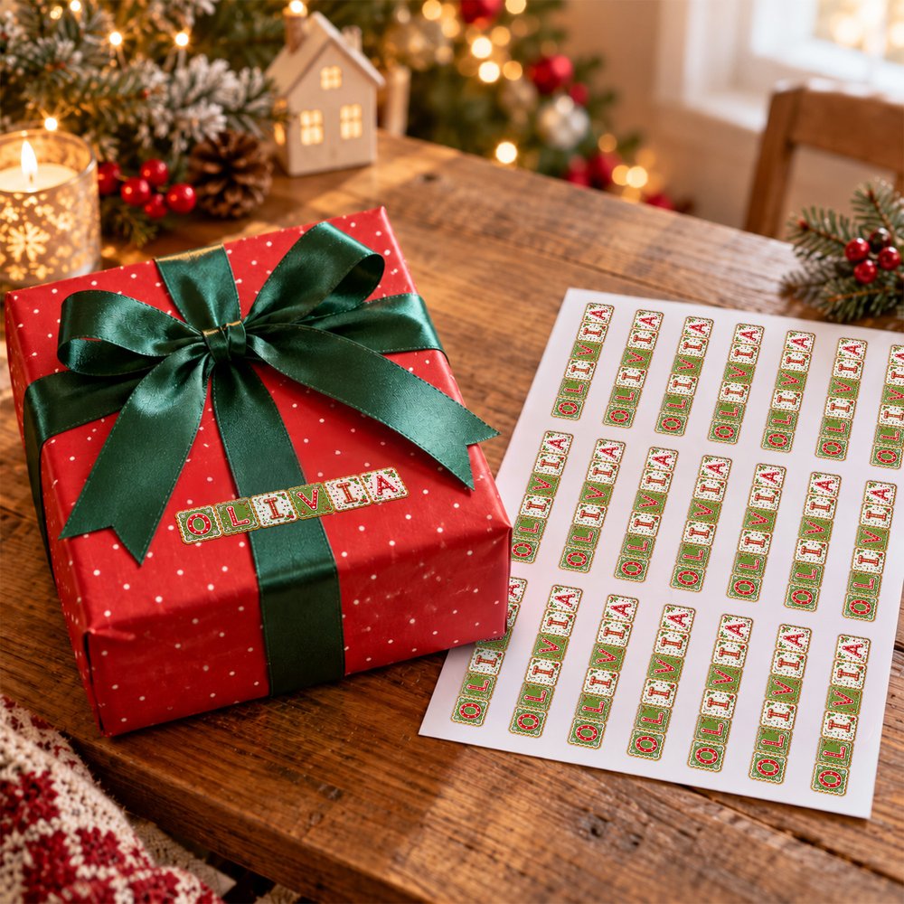 Personalised Christmas Theme Gingerbread Name Waterproof Sticker Labels Christmas Decor Party Favors for Family Friends 3