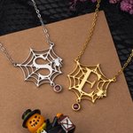 Collar personalizado de plata de ley con una espeluznante telaraña, piedra natal e inicial: exquisita joya, regalo de Halloween o de aniversario para ella 3