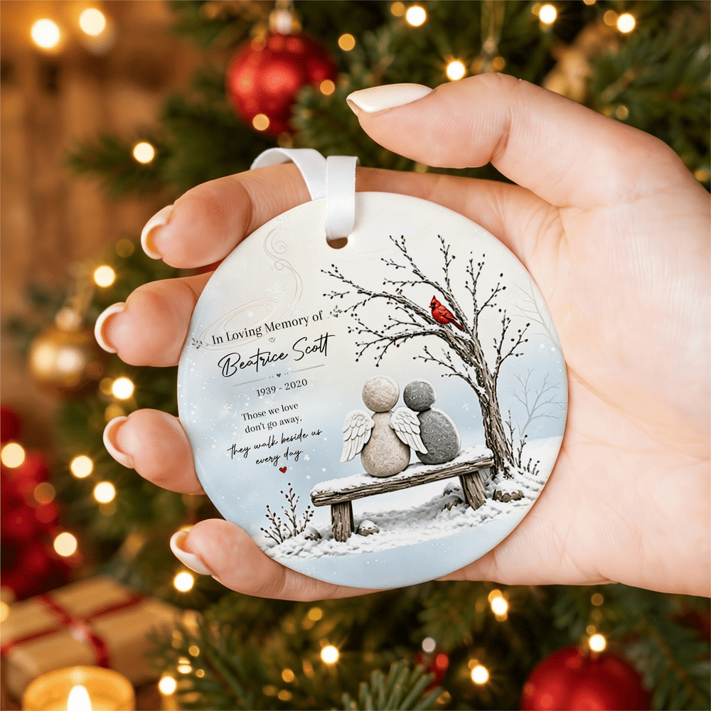 Personalized Snow Scenery Bench Angel-Like Stone Figure Ceramic Ornament with Name and Year Holiday Decor Christmas Gift for Family Friend 7