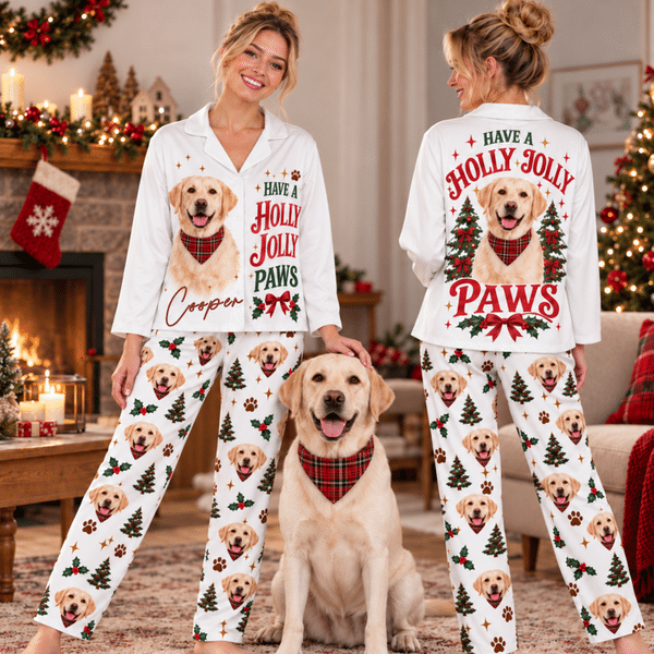 Personalized Have A Holly Jolly Paws Pet Photo Soft Women Pajamas Pants Set Home Wear Christmas Gift for Pet Lovers Owners