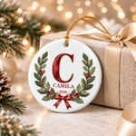 Decorazione natalizia personalizzata in ceramica con iniziale, nome e anno: ornamento per l'albero di Natale, regalo di Natale per bambini, familiari e amici