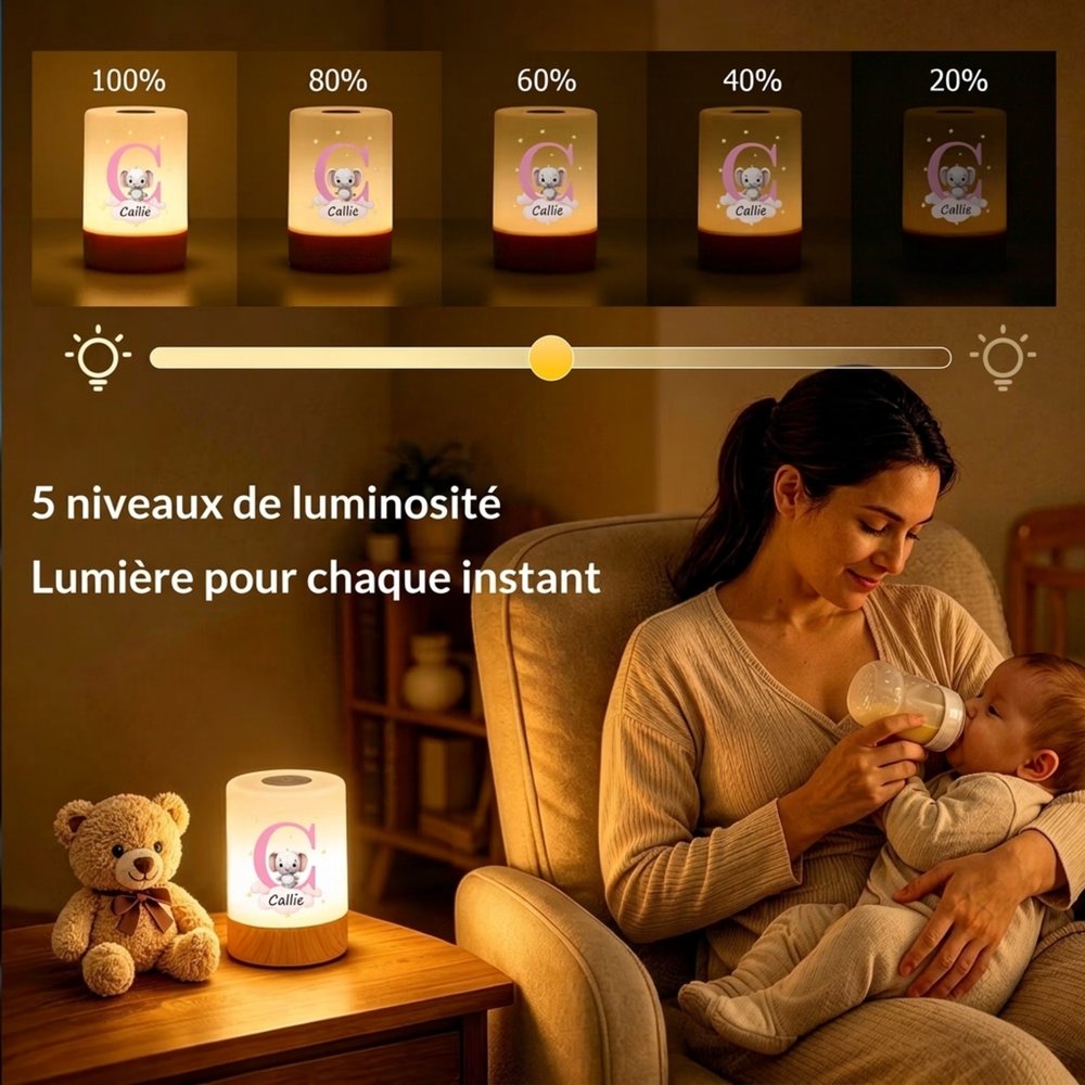 Veilleuse tactile personnalisée avec initiale nom et motif d'animal - Décoration de chambre - Cadeau pour les enfants et la famille 7