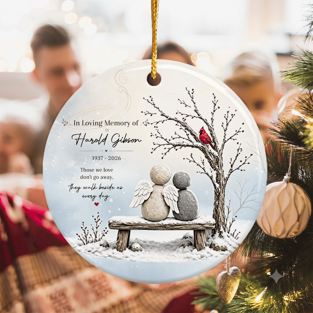 Personalized Snow Scenery Bench Angel-Like Stone Figure Ceramic Ornament with Name and Year Holiday Decor Christmas Gift for Family Friend 2