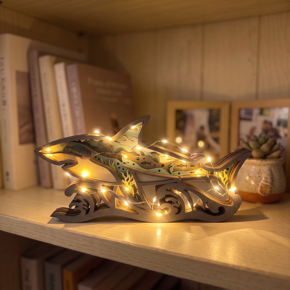 Personalised Sea Turtle Shark Layered Wooden LED Light with Text Bedroom Decor Birthday Holiday Christmas Gift for Kids Marine Life Enthusiasts 1