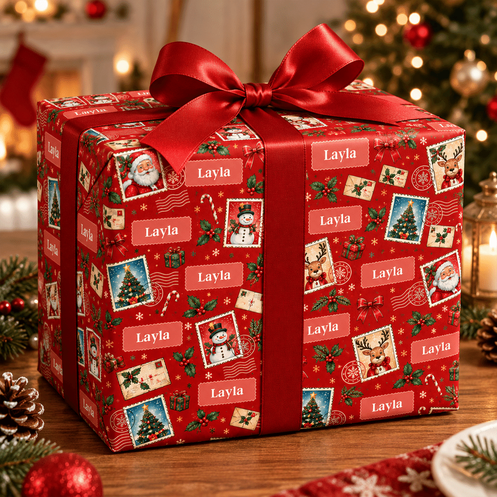 Personligt julmotiv – stämpel, bokstavsdesign, namntåg, presentpapper, julklappsförpackning, present till barn, vänner och familj 4