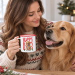 Mug émaillé personnalisé de 12 oz avec photo de chat ou de chien, bonnet de Père Noël et lumières colorées, avec prénom – Cadeau de Noël idéal pour les amoureux des animaux 6