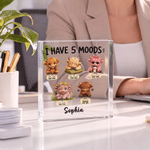 Targhetta da scrivania personalizzata in acrilico con la scritta "I Have 5 Moods" e motivo "Highland Cow", con nome, decorazione per l'ufficio, regalo di compleanno per amici e colleghi 3
