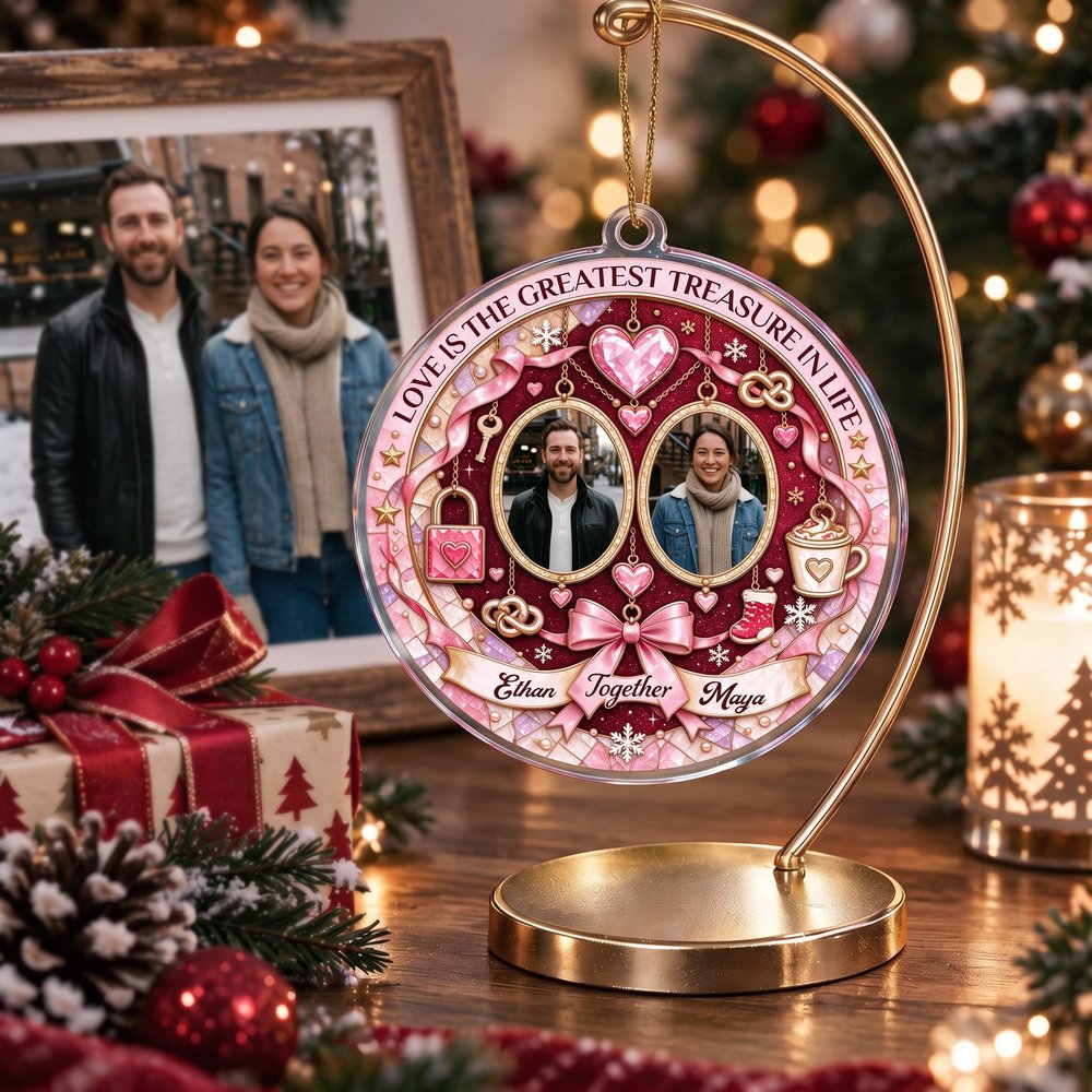 Personalised Love is the Greatest Treasure in Life Acrylic Ornament with Name and Photo Christmas Anniversary Gift for Couple 5