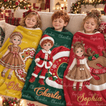 Personalised 3D-Style Art Christmas Character Photo Word Cloud Soft Throw Blanket with Name Home Decor Christmas Gift for Friends Kids Family 6
