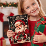Personalised Christmas Shiny Diamond Style Santa Claus A5 Spiral Journal Notebook with Name and 120 Lined Pages Christmas Gift for Kids