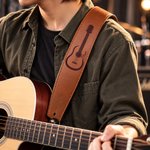 Personalised Guitar-Themed Pattern Adjustable PU Leather Guitar Strap with Name Music Accessories Birthday Gift for Guitarist Musician 4