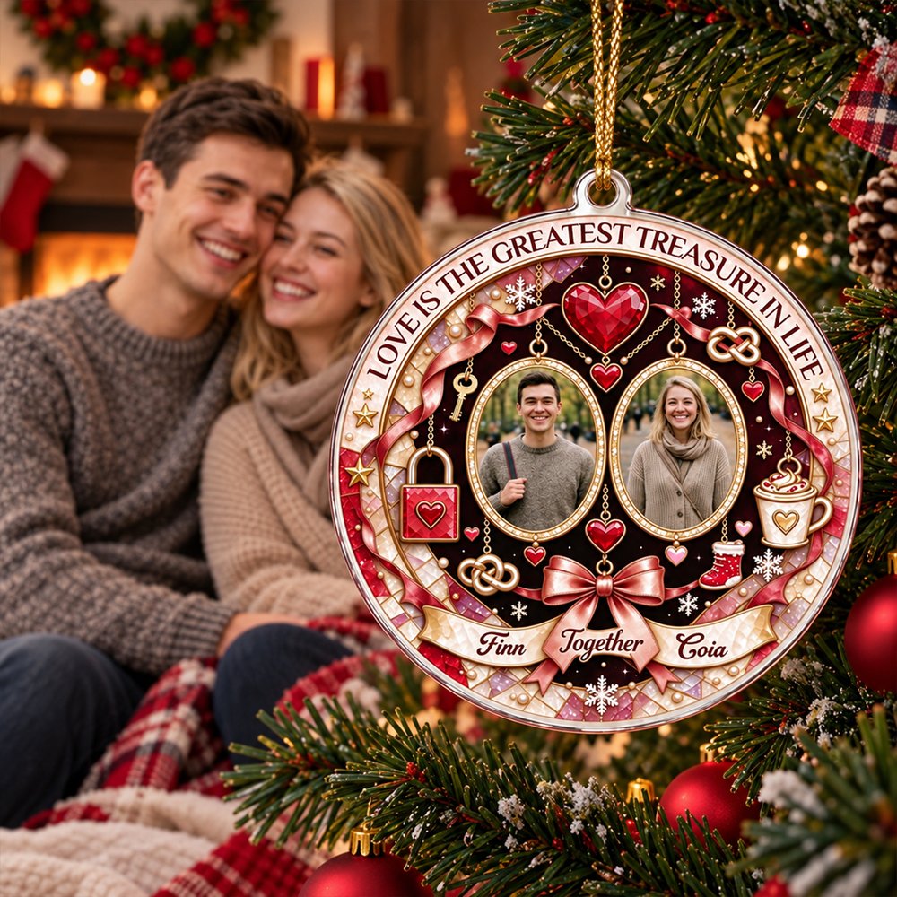 Personalised Love is the Greatest Treasure in Life Acrylic Ornament with Name and Photo Christmas Anniversary Gift for Couple 2