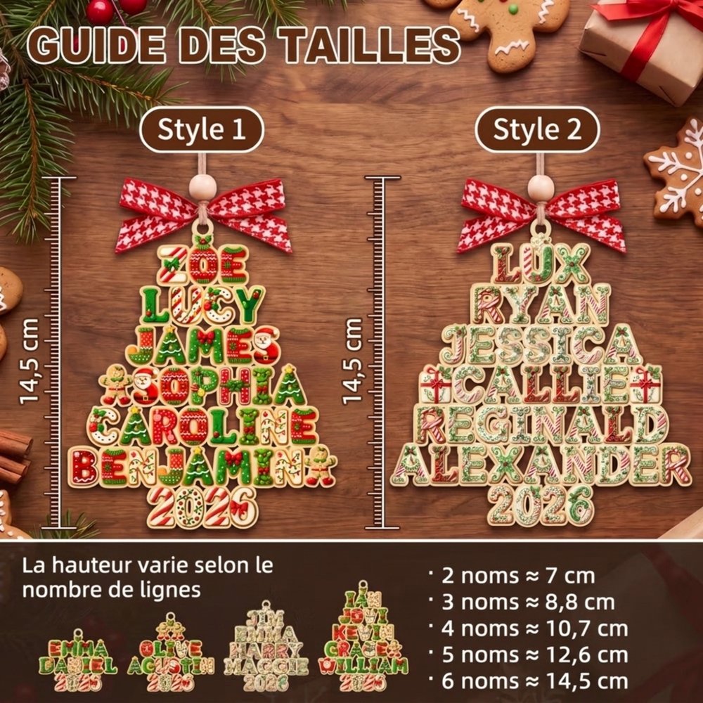 Ornement de Noël en forme de sapin personnalisé avec 2 à 6 lignes de texte - Déco de sapin - Cadeau de Noël pour famille et parents 9