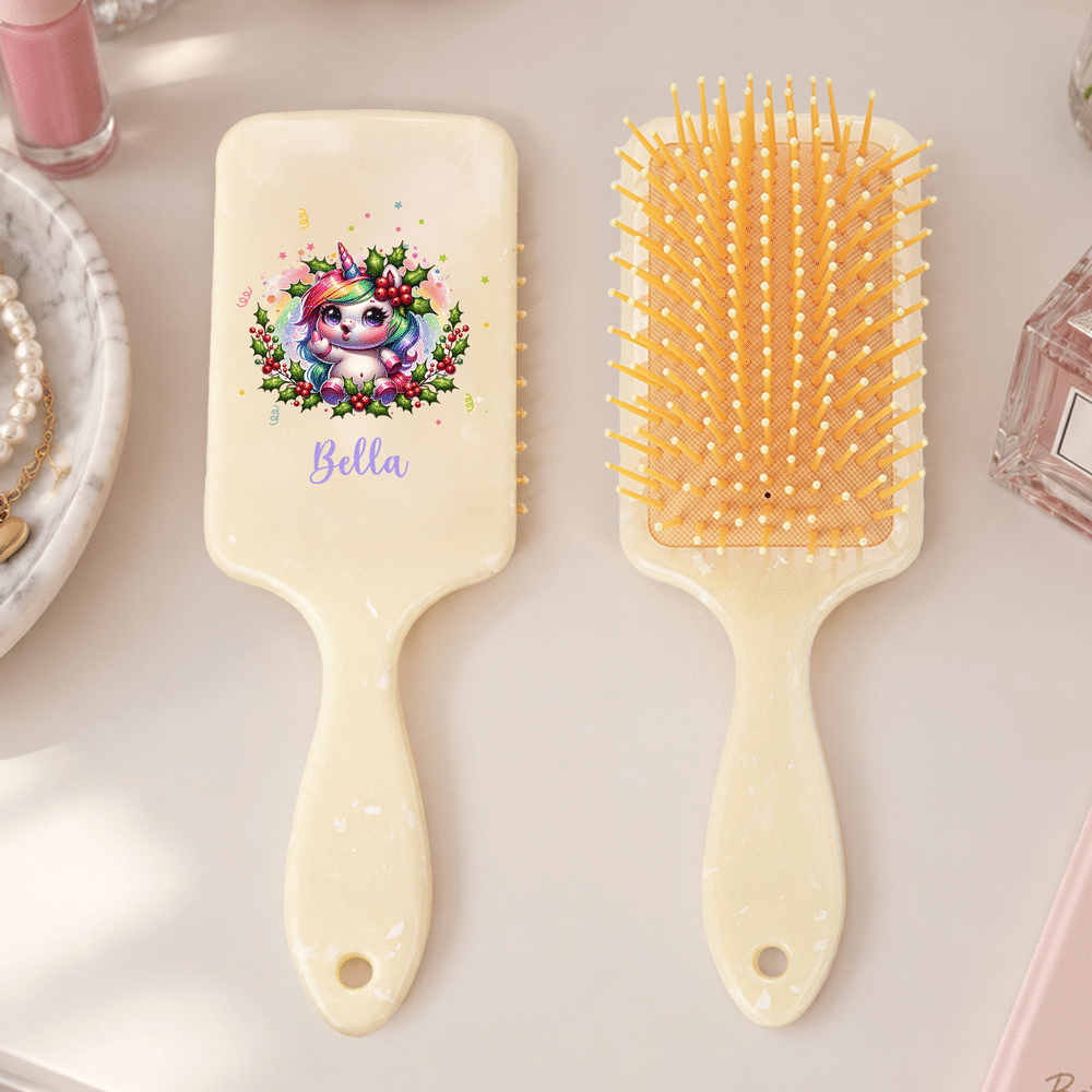 Personalised Fantasy Unicorn Birth Flower Hair Brush with Name Daily Use Birthday Christmas Gift for Women Girls 3