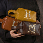 Personalized Ornate Baroque Initial Waterproof PU Leather Toiletry Bag with Name and Handle Travel Wedding Birthday Gift for Man Groomsman