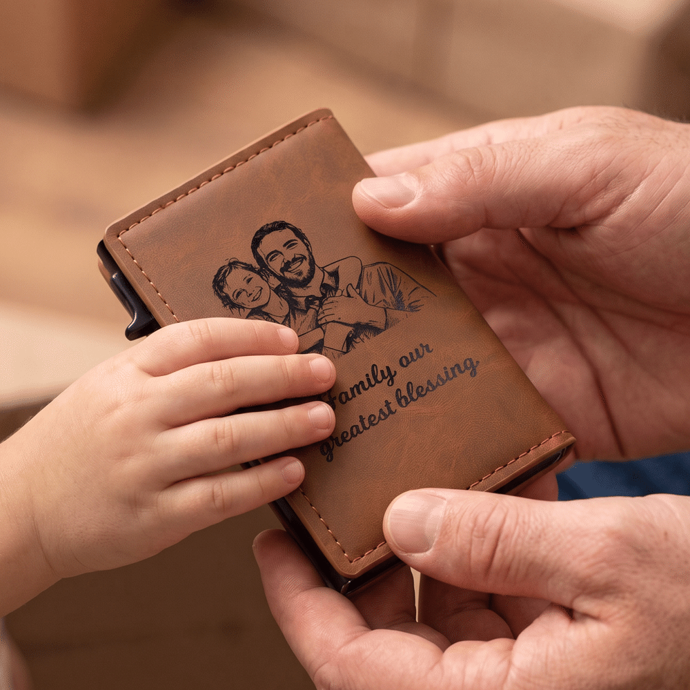 Personalised Sketch Family Photo Slim RFID Blocking Pop Up Card Holder Wallet with Text Christmas Father's Day Gift for Men Dad 4