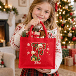 Borsa tote in juta rossa personalizzata con iniziali in perline, capiente, regalo di Natale per bambini e amici