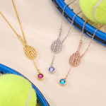 Personalized Tennis Racket Sterling Silver Necklace with Birthstone Tennis Match Birthday Gift for Tennis Lovers Friends