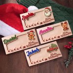 Personalisierter Holz Geldhalter mit Weihnachtsmotiv & Namen | Geldgeschenk originell verpacken | Weihnachtsgeschenk für Familie, Kinder & Enkelkinder
