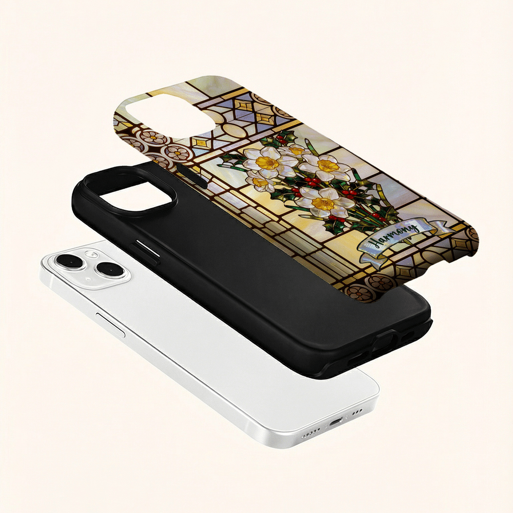 Coque de téléphone personnalisée style vitrail avec fleur de naissance et prénom pour iPhone – Cadeau d'amitié ou d'anniversaire pour la famille ou un ami, à utiliser au quotidien 6