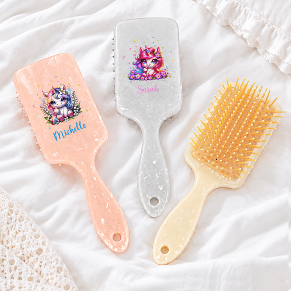 Personalised Fantasy Unicorn Birth Flower Hair Brush with Name Daily Use Birthday Christmas Gift for Women Girls