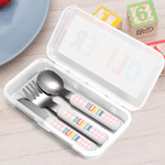 Juego de cubiertos de acero inoxidable de 3 piezas (tenedor, cuchara y cuchillo) con diseño personalizado en forma de cuadrícula, con nombre y estuche. Para uso diario. Regalo de cumpleaños para niños y niñas. 5