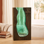 Personalized Artistic Wood Grain Green Wavy Glass Vase with Engraved Name Home Decor Anniversary Birthday Gift for Mom Grandma