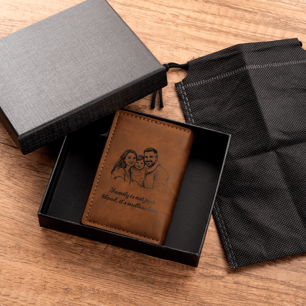 Personalised Sketch Family Photo Slim RFID Blocking Pop Up Card Holder Wallet with Text Christmas Father's Day Gift for Men Dad 2