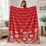 Personalized Birth Flower Word Cloud Soft Throw Blanket with Name Home Decor Christmas Birthday Gift for Family Friends