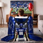 Personalised American Football Player Back View Soft Hooded Blanket with Name and Number Home Decor Game Day Birthday Gift for American Football Player Lover