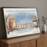 Póster en lienzo con diseño personalizado de un búho de dibujos animados, cuadro sin marco con 3-12 nombres, título y año; regalo navideño para familiares y amigos 8