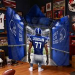Personalised American Football Player Back View Soft Hooded Blanket with Name and Number Home Decor Game Day Birthday Gift for American Football Player Lover