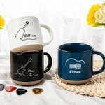 Personalized Line Art Guitar 12 oz Ceramic Mug with Name Daily Use Anniversary Christmas Gift for Guitarist Music Lover