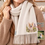 Personalisierter Schal im floralen Haustier-Design | mit Foto & Namen | Weicher Fransenschal & Stola | Weihnachtsgeschenk für Hunde- & Katzenbesitzer 1