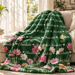 Personalized Birth Flower Word Cloud Soft Throw Blanket with Name Home Decor Christmas Birthday Gift for Family Friends