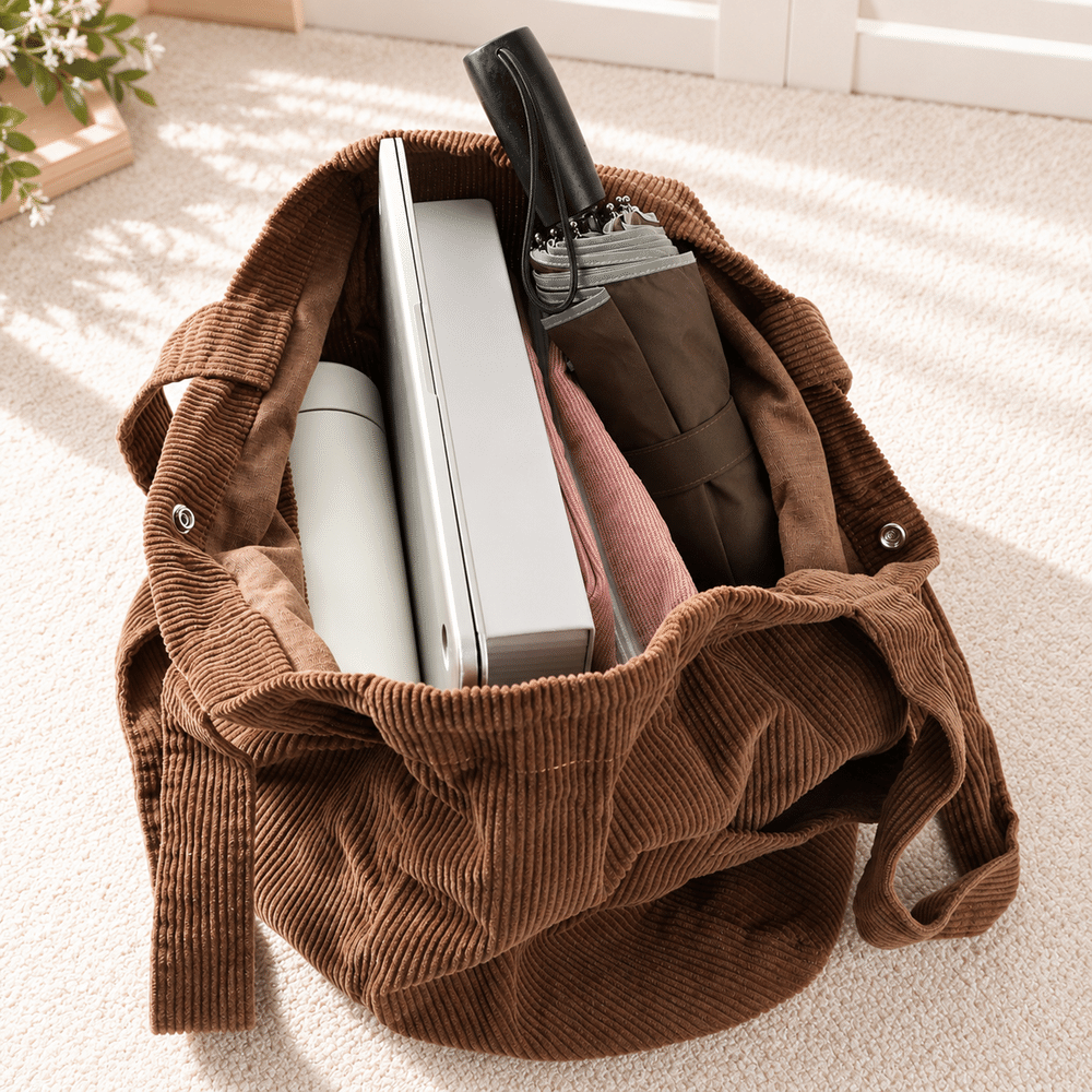Personalised Birth Flower Large Capacity Corduroy Tote Bag with Name and Drawstring Closure Daily Use Birthday Christmas Gift for Woman Friend 4