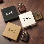 Personalized Funny Stickman Pattern Mechanical Sandalwood Lighter Kit with Initial and Box Daily Use Wedding Birthday Gift for Couple Man Husband
