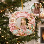 Personalized Sewing Theme Sweet Wreath Acrylic Ornament with Name and 4 Lanyards Home Decor Christmas Gift for Sewing Lover Mom Grandma Wife 1