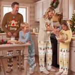 Ensemble de pyjamas personnalisés et colorés sur le thème de Noël, représentant une famille de rennes, avec prénom. Vêtements confortables à porter au quotidien. Cadeau de Noël idéal pour les parents et les enfants.
