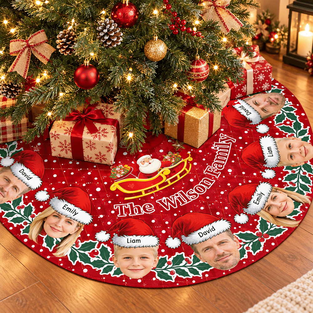 Faldón para árbol de Navidad personalizado con nombres y fotos (del 1 al 12). Decoración navideña para fiestas y el hogar. Regalo de Navidad para familiares y amigos. 4