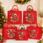 Borsa tote in juta rossa personalizzata con iniziali in perline, capiente, regalo di Natale per bambini e amici
