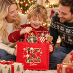 Borsa tote in juta rossa personalizzata con iniziali in perline, capiente, regalo di Natale per bambini e amici