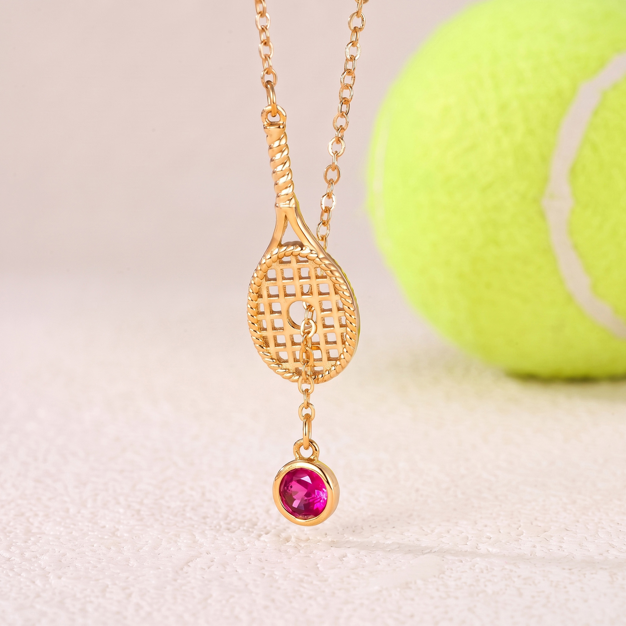 Personalized Tennis Racket Sterling Silver Necklace with Birthstone Tennis Match Birthday Gift for Tennis Lovers Friends